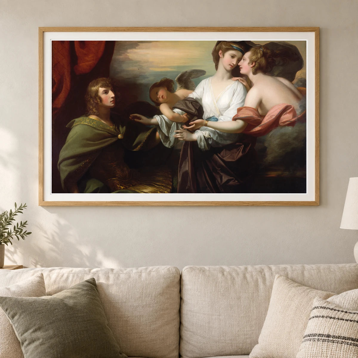 Helen Brought To Paris, Benjamin West — Neoclassicism shown in a styled interior
