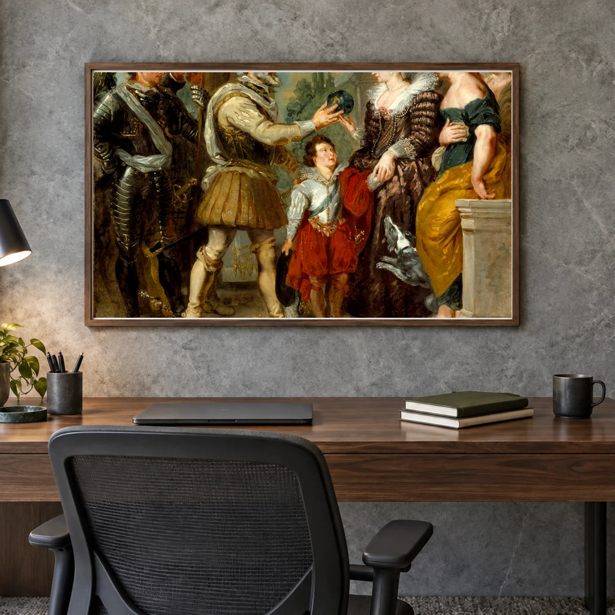 Henri Iv Conferring The Regency Upon Marie De Medici (after Rubens) By Eugène Delacroix — Neoclassicism shown in a styled interior