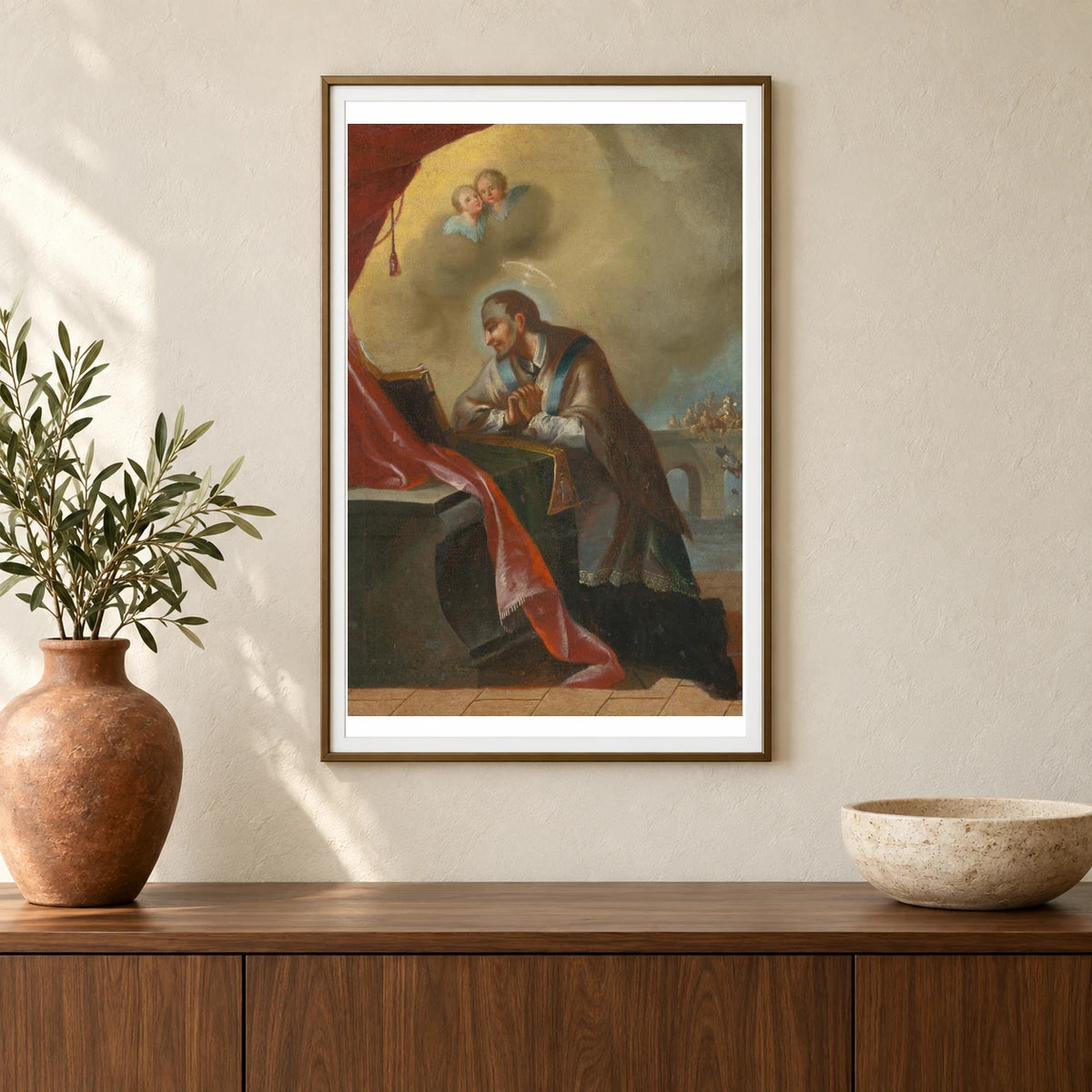 Kneeling St. — Neoclassicism shown in a styled interior