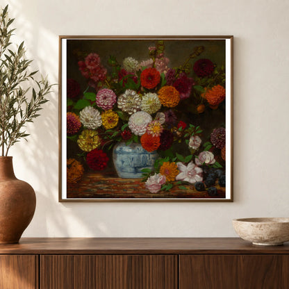 Large Bouquet Of Flowers Mostly Dahlias — Neoclassicism shown in a styled interior