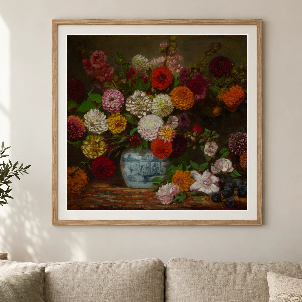 Large Bouquet Of Flowers Mostly Dahlias — Neoclassicism shown in a styled interior