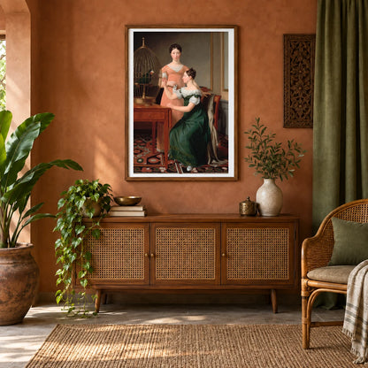 Mendel Levin Nathanson S Elder Daughters, Bella And Hanna By C.w. Eckersberg — Neoclassicism shown in a styled interior