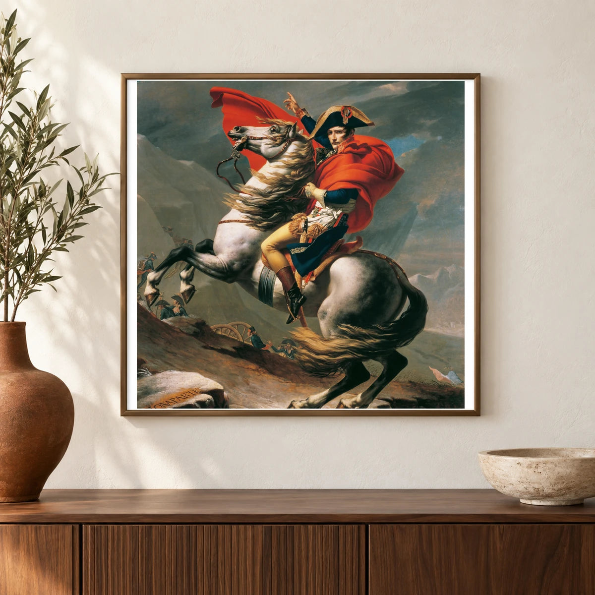 Napoleon Crossing The Alps (1801 1805) By Jacques Louis David — Neoclassicism shown in a styled interior