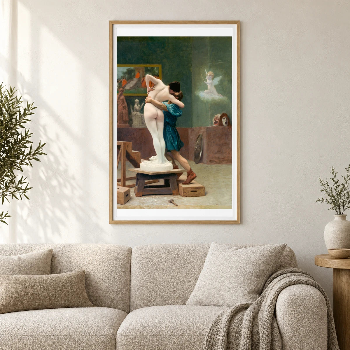 Pygmalion And Galatea (ca. 1890) Painting By Jean–léon Gérôme — Neoclassicism shown in a styled interior