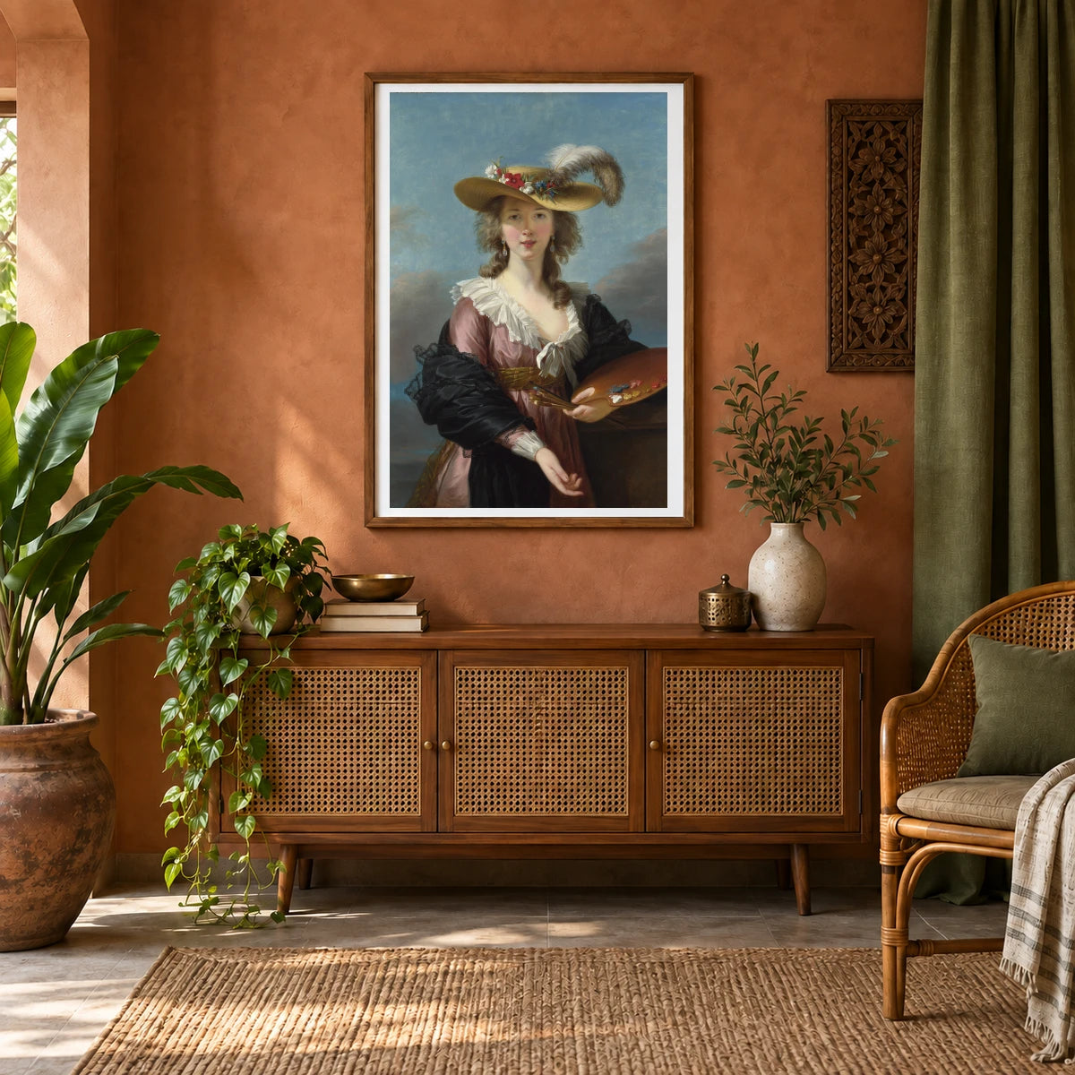 Self Portrait In A Straw Hat — Neoclassicism shown in a styled interior
