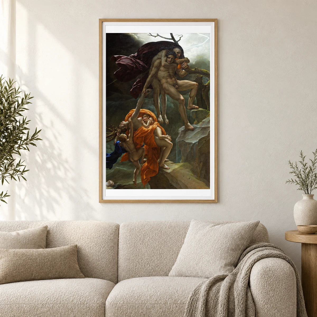 Sinister Scene Depicting A Group Of People Trying To Escape From A Deluge. — Neoclassicism shown in a styled interior