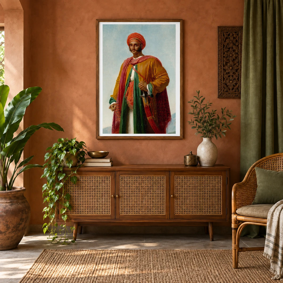 Study For Portrait Of An Indian By Anne Louis Girodet Trioson — Neoclassicism shown in a styled interior