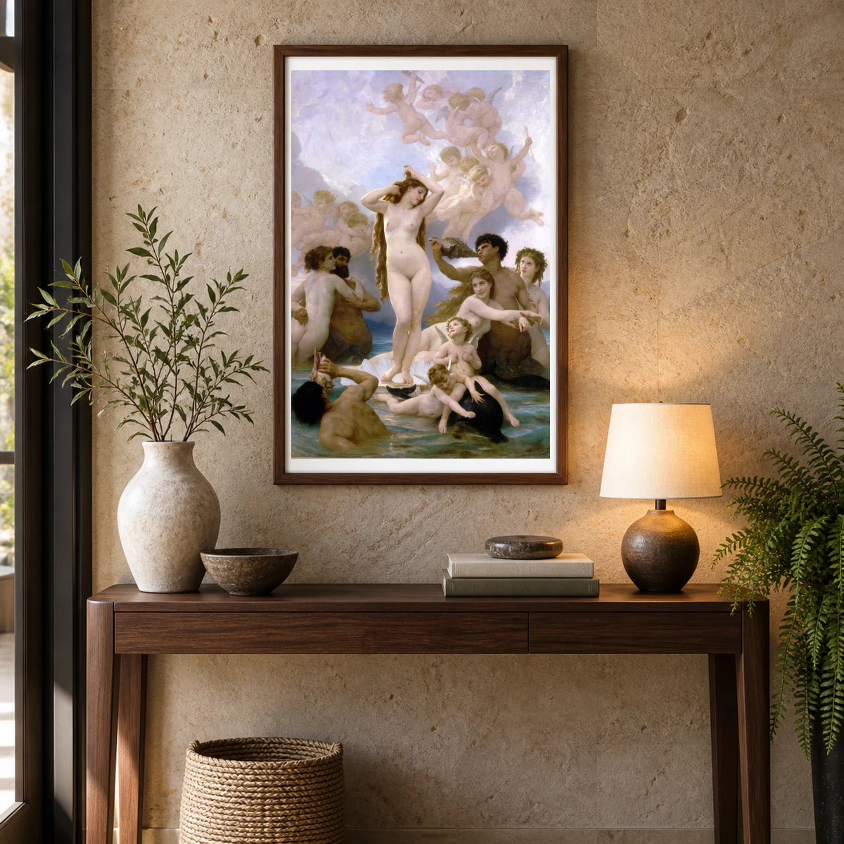 The Birth Of Venus (1879) Neoclassical Oil Painting By William Adolphe Bouguerea — Neoclassicism shown in a styled interior