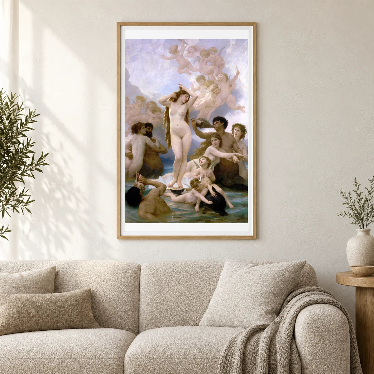 The Birth Of Venus (1879) Neoclassical Oil Painting By William Adolphe Bouguerea — Neoclassicism shown in a styled interior