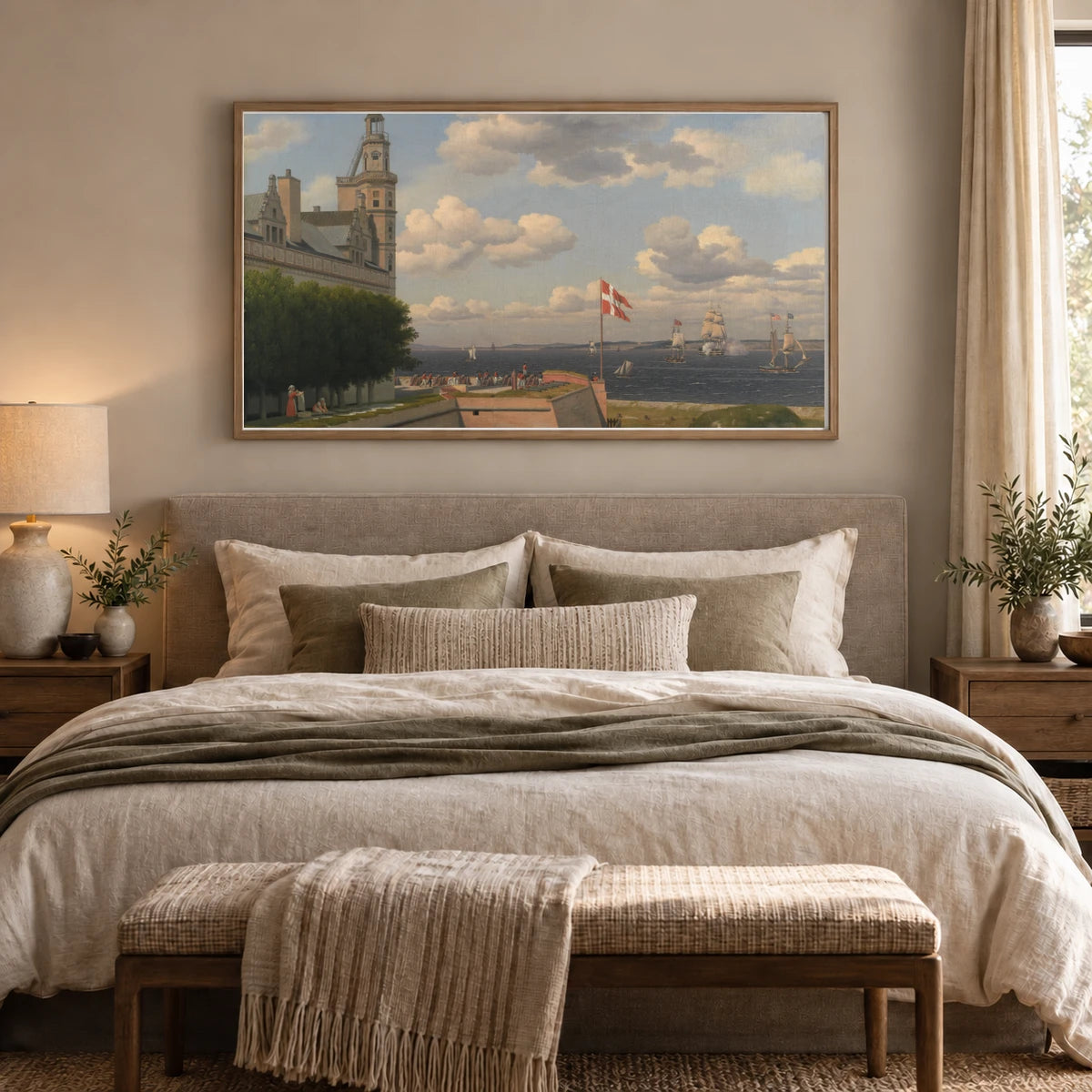 View From Kronborg Vold Over The Flag Battery And The Sound To The Swedish Coast By C.w. Eckersberg — Neoclassicism shown in a styled interior