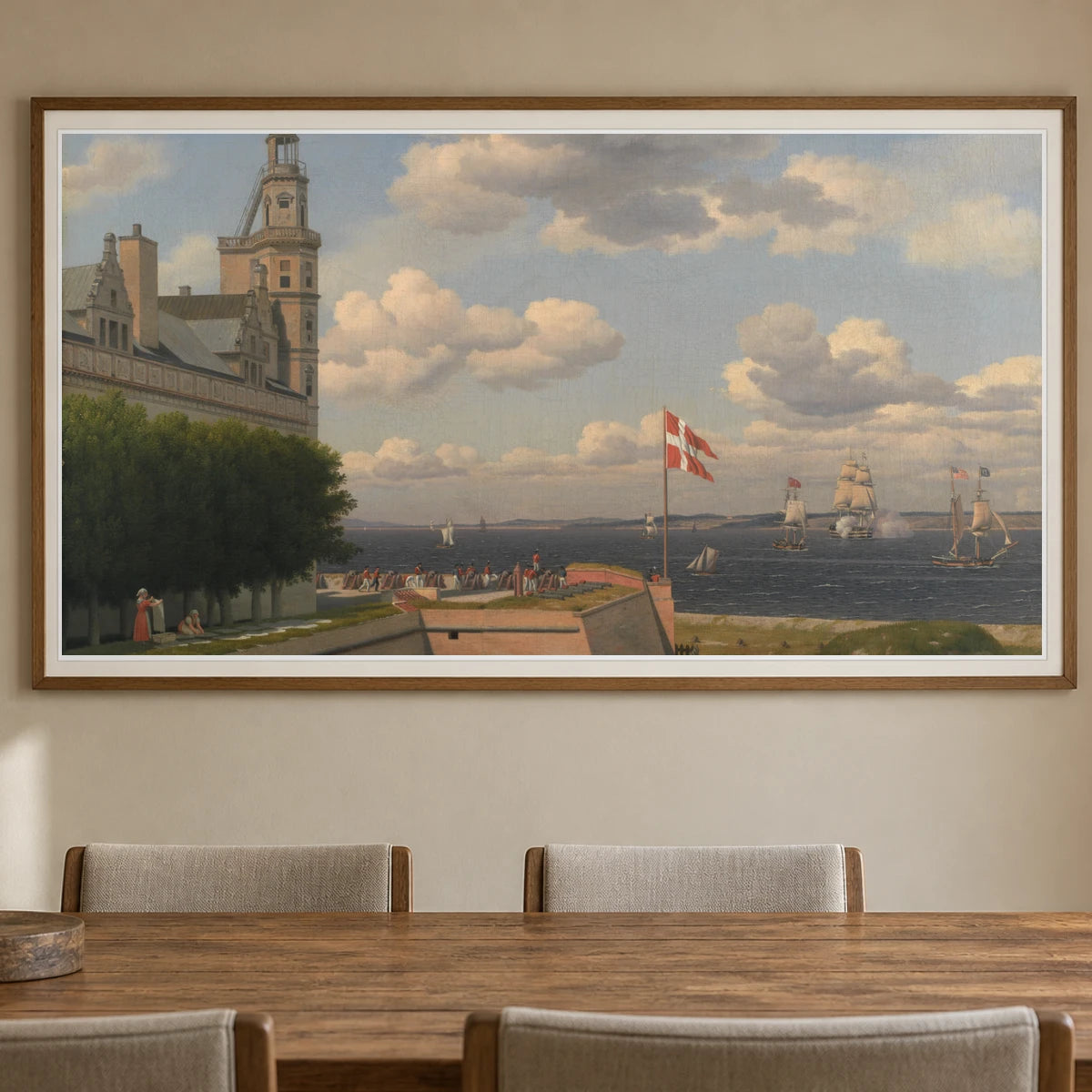 View From Kronborg Vold Over The Flag Battery And The Sound To The Swedish Coast By C.w. Eckersberg — Neoclassicism shown in a styled interior