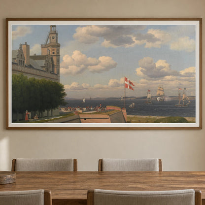 View From Kronborg Vold Over The Flag Battery And The Sound To The Swedish Coast By C.w. Eckersberg — Neoclassicism shown in a styled interior