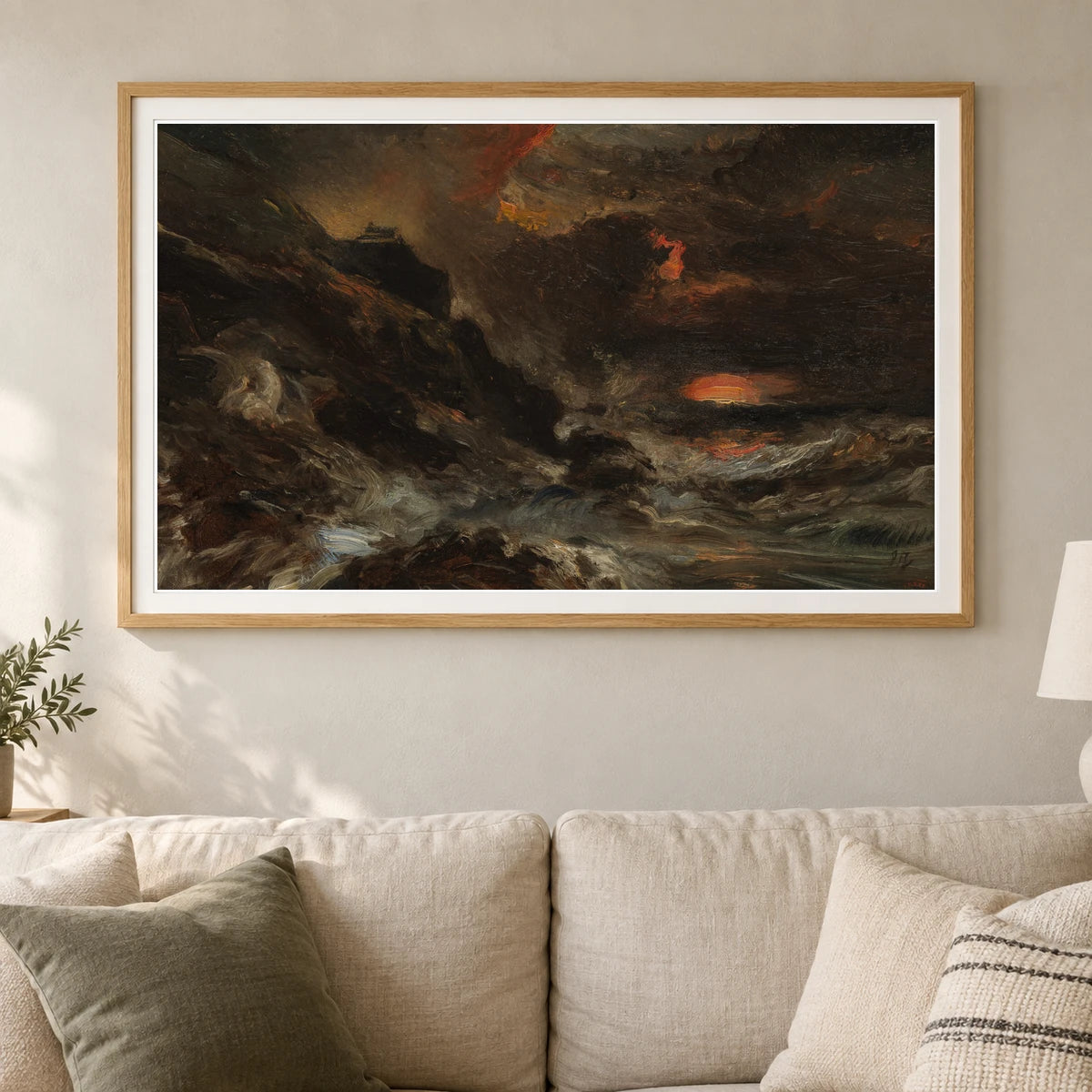 A Storm Off The Normandy Coast By Eugène Isabey — Classical Art shown in a styled interior