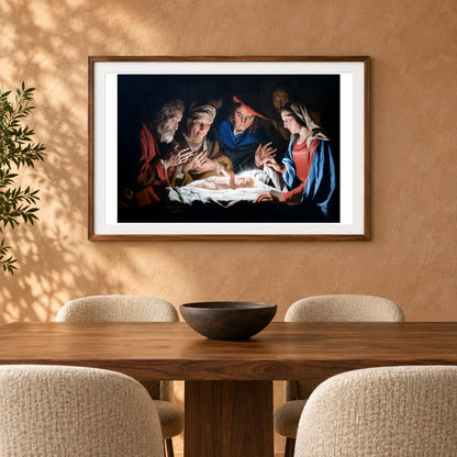 Adoration Of The Sheperds Matthias Stomer — Classical Art shown in a styled interior