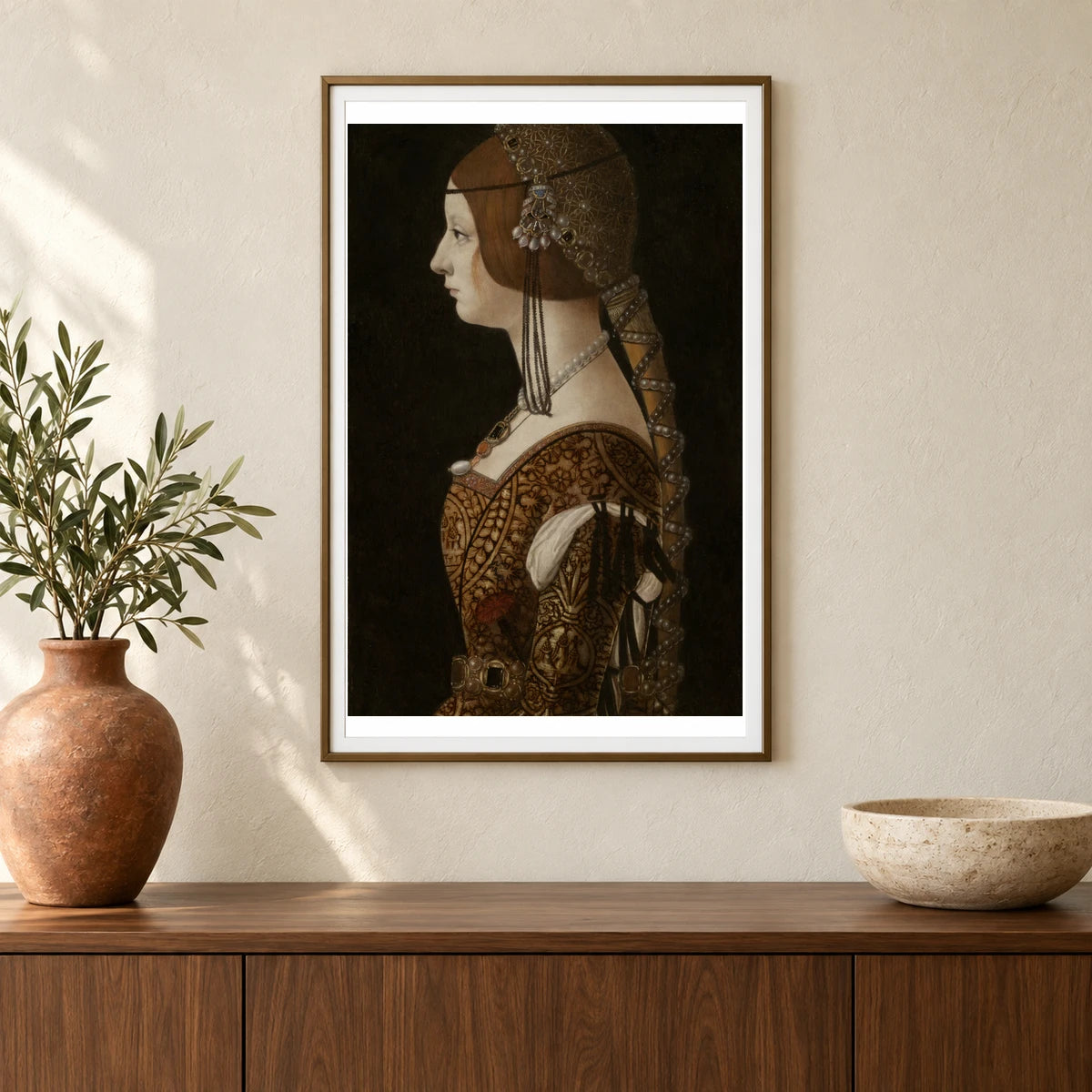 Ambrogio De Predis Bianca Maria Sforza — Classical Art shown in a styled interior