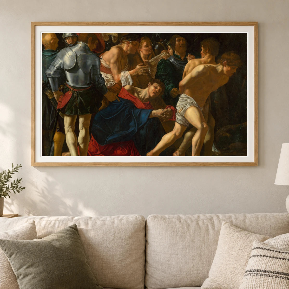 Christ Carrying The Cross, Cecco Del Caravaggio — Classical Art shown in a styled interior
