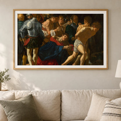 Christ Carrying The Cross, Cecco Del Caravaggio — Classical Art shown in a styled interior