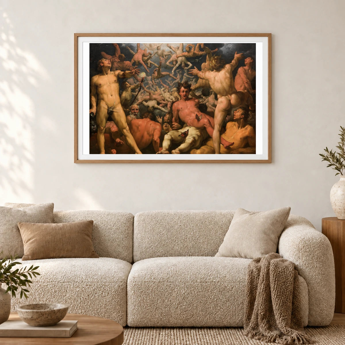Cornelis Cornelisz. Van Haarlem The Fall Of The Titans — Classical Art shown in a styled interior