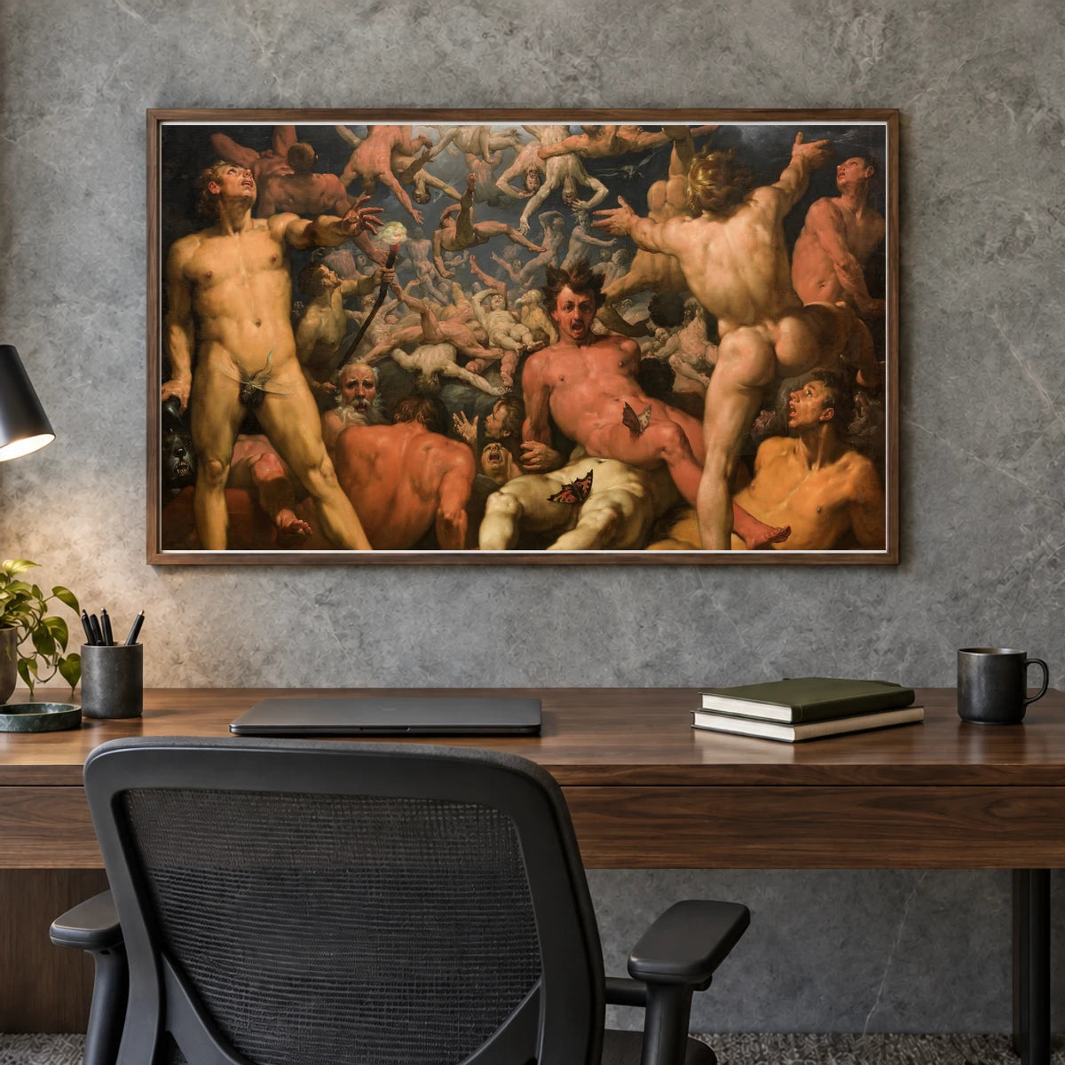 Cornelis Cornelisz. Van Haarlem The Fall Of The Titans — Classical Art shown in a styled interior