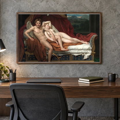 Cupid And Psyche, Painting By Jacques Louis David — Classical Art shown in a styled interior