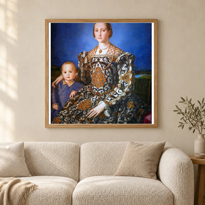 Eleanor Of Toledo With Her Son Giovanni De Medici By Agnolo Bronzino — Classical Art shown in a styled interior