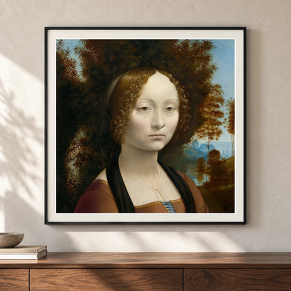 Ginevra De Benci (ca.1474–1478)by Leonardo Da Vinci — Classical Art shown in a styled interior