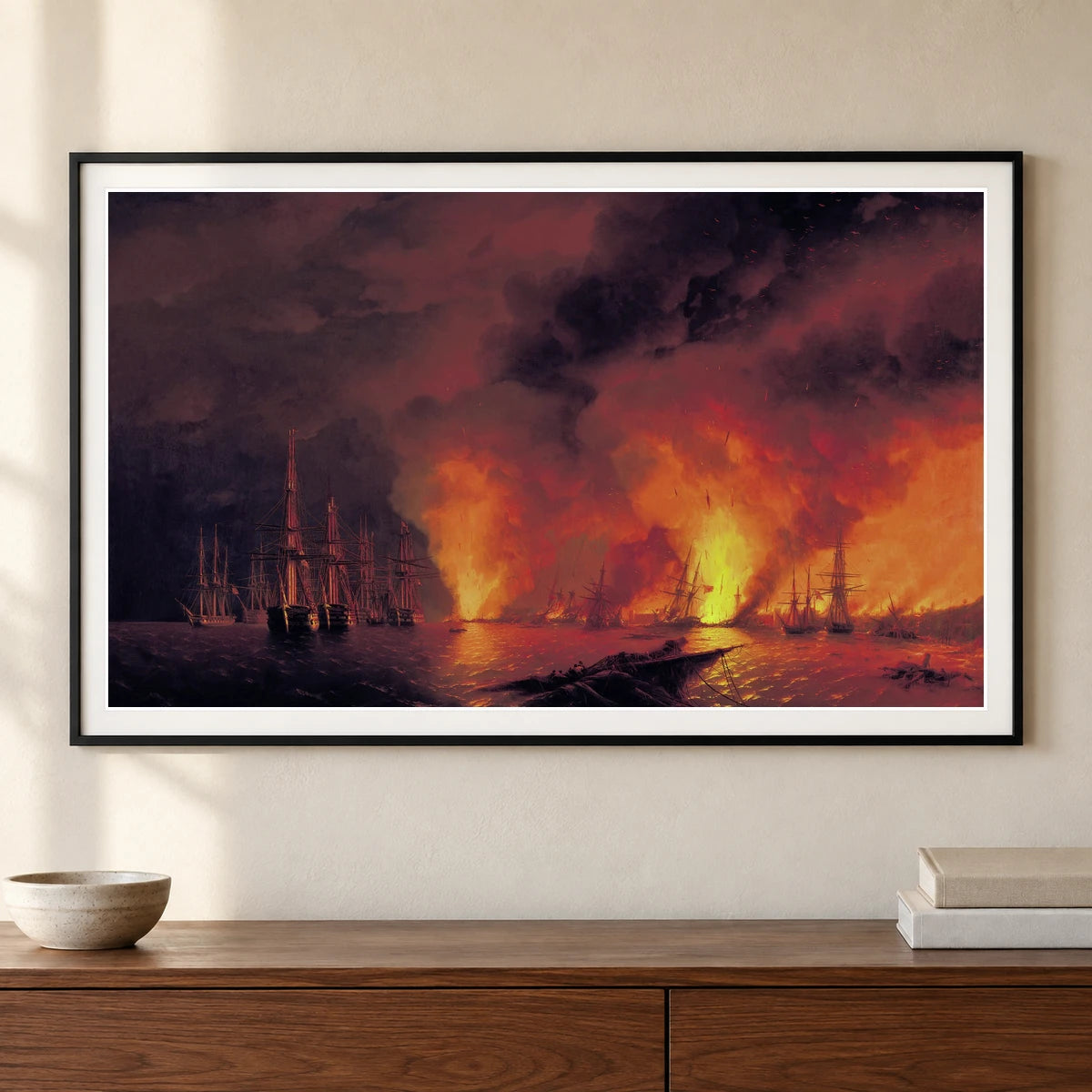 I. K. Aivazovsky’s The Battle Of Sinop On 18 November 1853 (night After Battle). — Classical Art shown in a styled interior