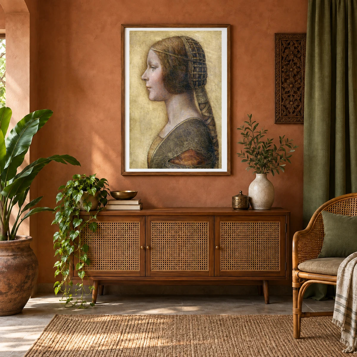 Leonardo Da Vinci S Profile Of A Young Fiancée — Classical Art shown in a styled interior