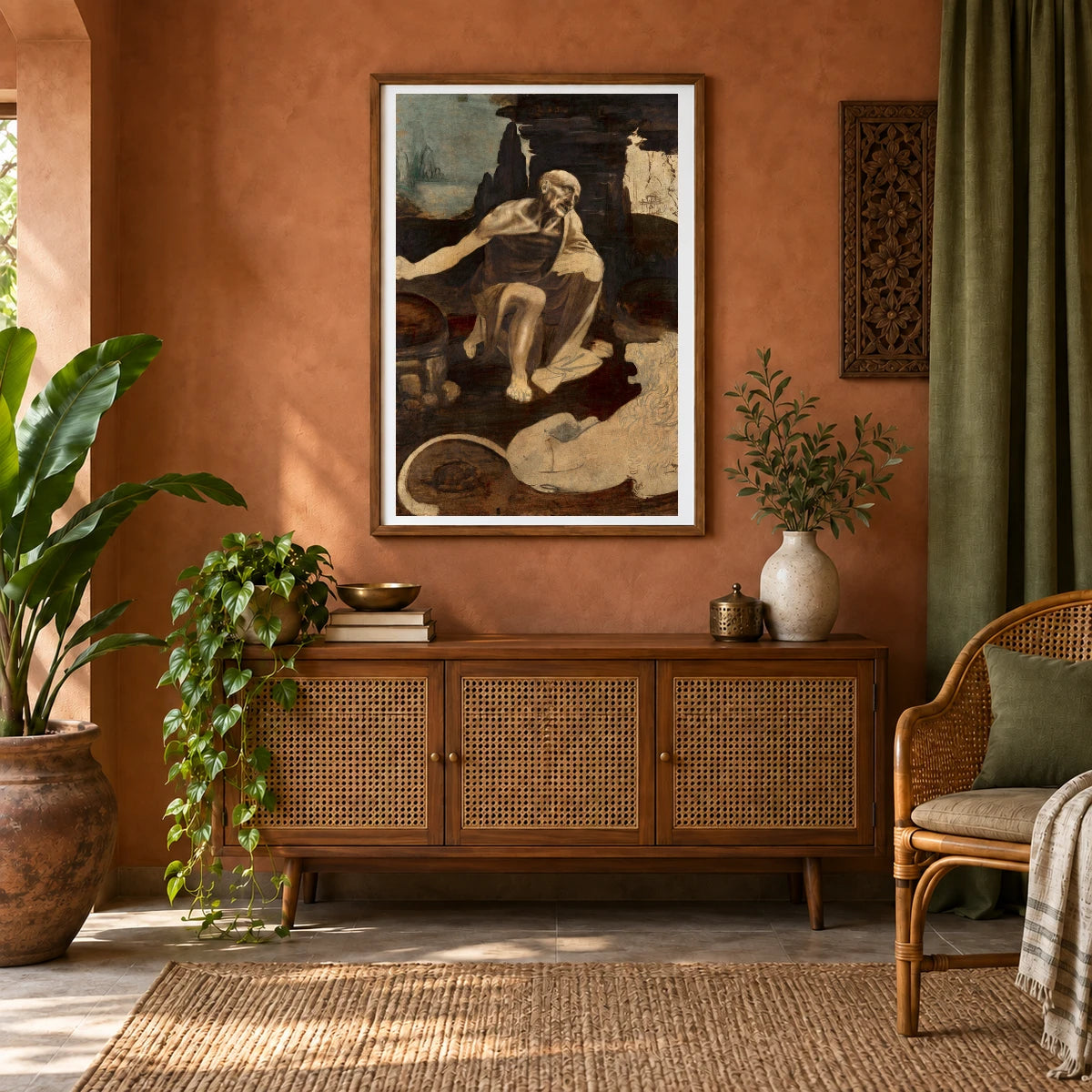 Leonardo Da Vinci S Saint Jerome In The Wilderness (circa 1480) — Classical Art shown in a styled interior