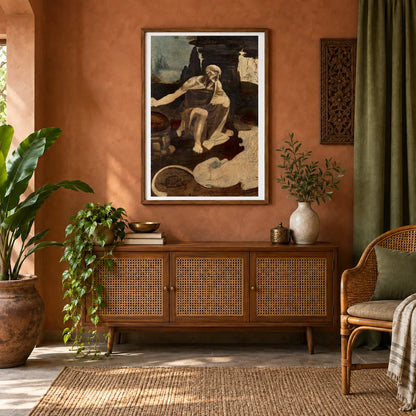 Leonardo Da Vinci S Saint Jerome In The Wilderness (circa 1480) — Classical Art shown in a styled interior