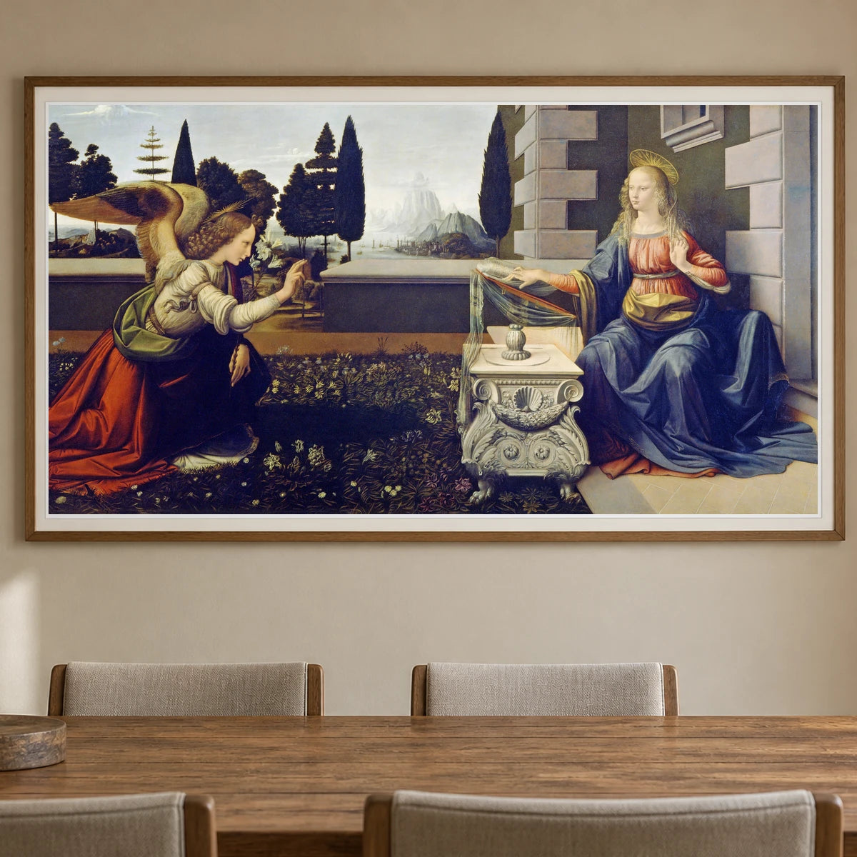 Leonardo Da Vinci S The Annunciation — Classical Art shown in a styled interior
