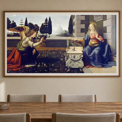 Leonardo Da Vinci S The Annunciation — Classical Art shown in a styled interior