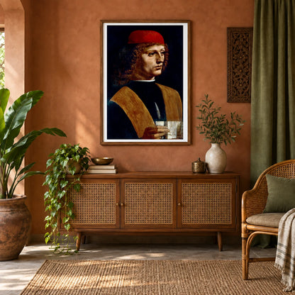 Leonardo Da Vinci S The Portrait Of A Musician — Classical Art shown in a styled interior