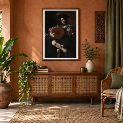 Lute Player By Valentin De Boulogne — Classical Art shown in a styled interior
