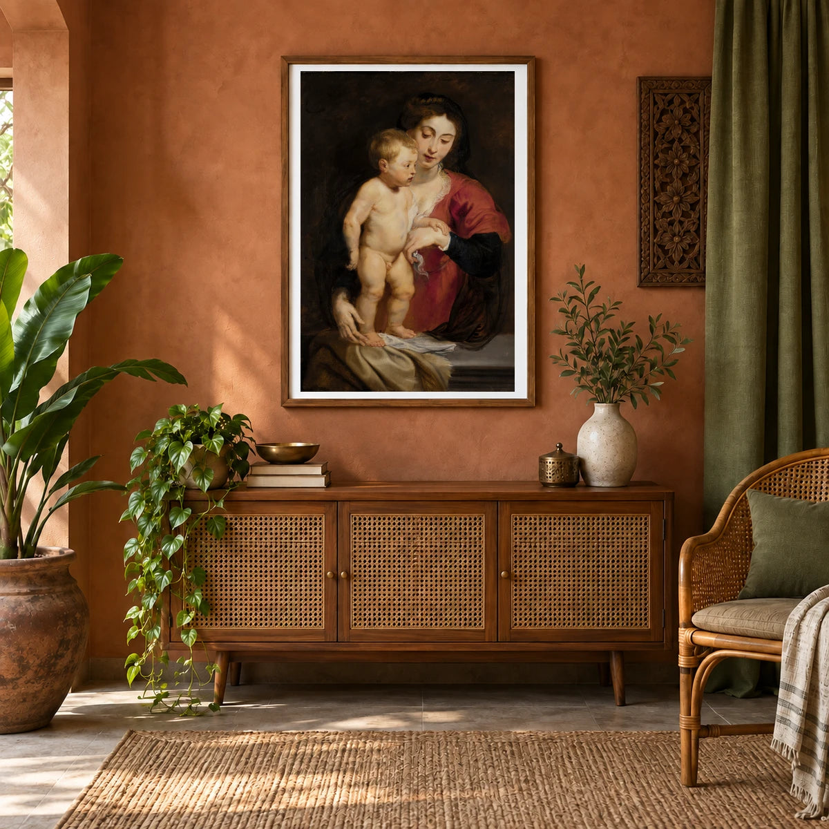 Madonna And Child By Peter Paul Rubens — Classical Art shown in a styled interior
