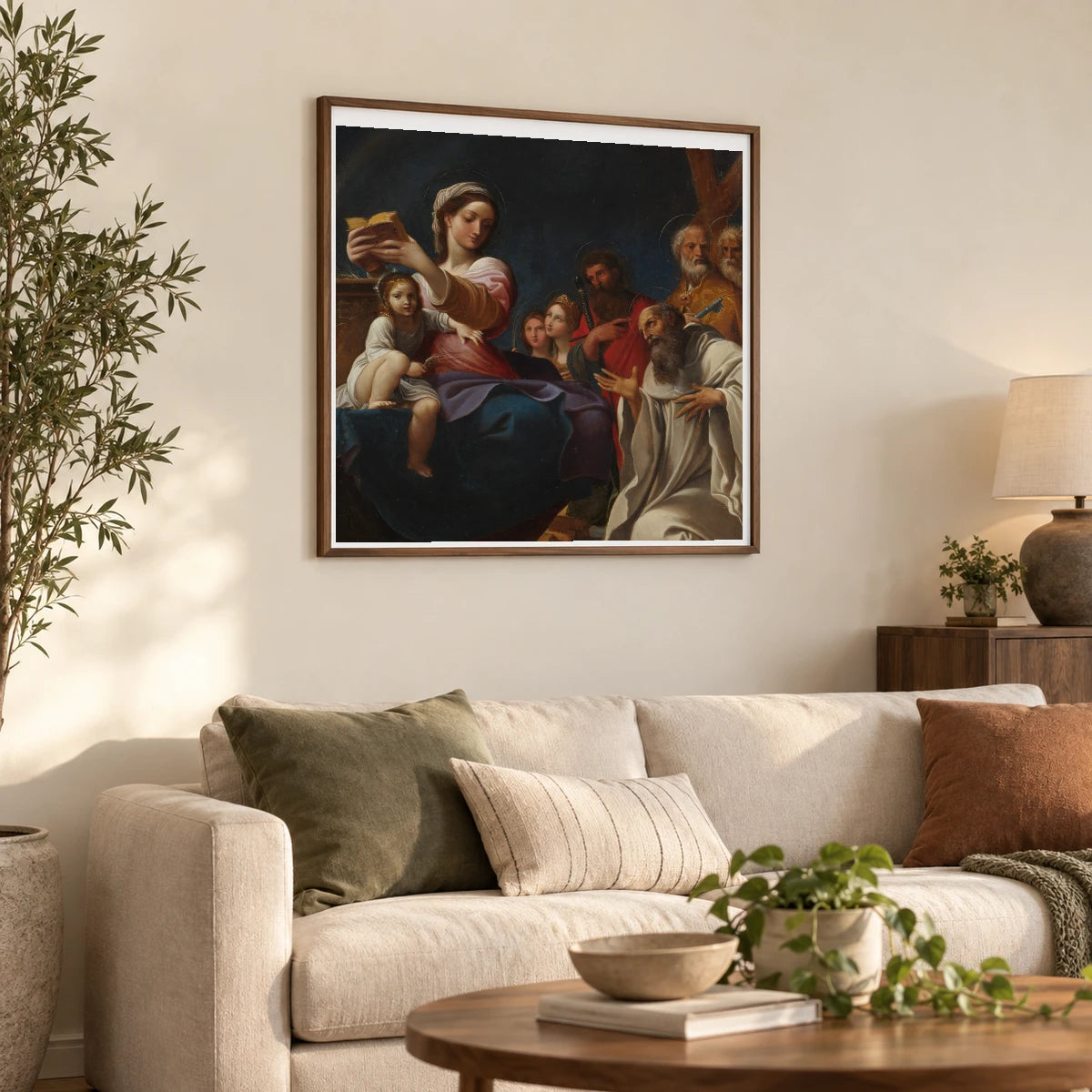 Madonna And Child With Saints By Ludovico Carracci — Classical Art shown in a styled interior