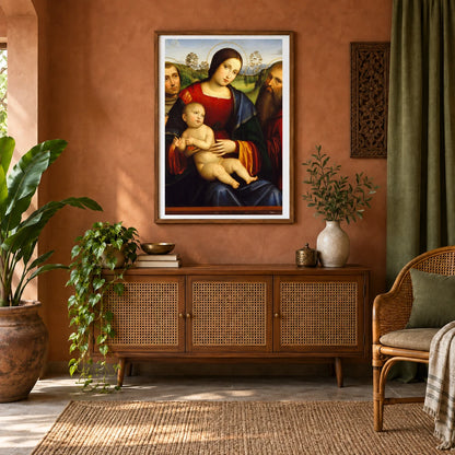 Madonna And Child With Saints Francis And Jerome By Francesco Francia — Classical Art shown in a styled interior