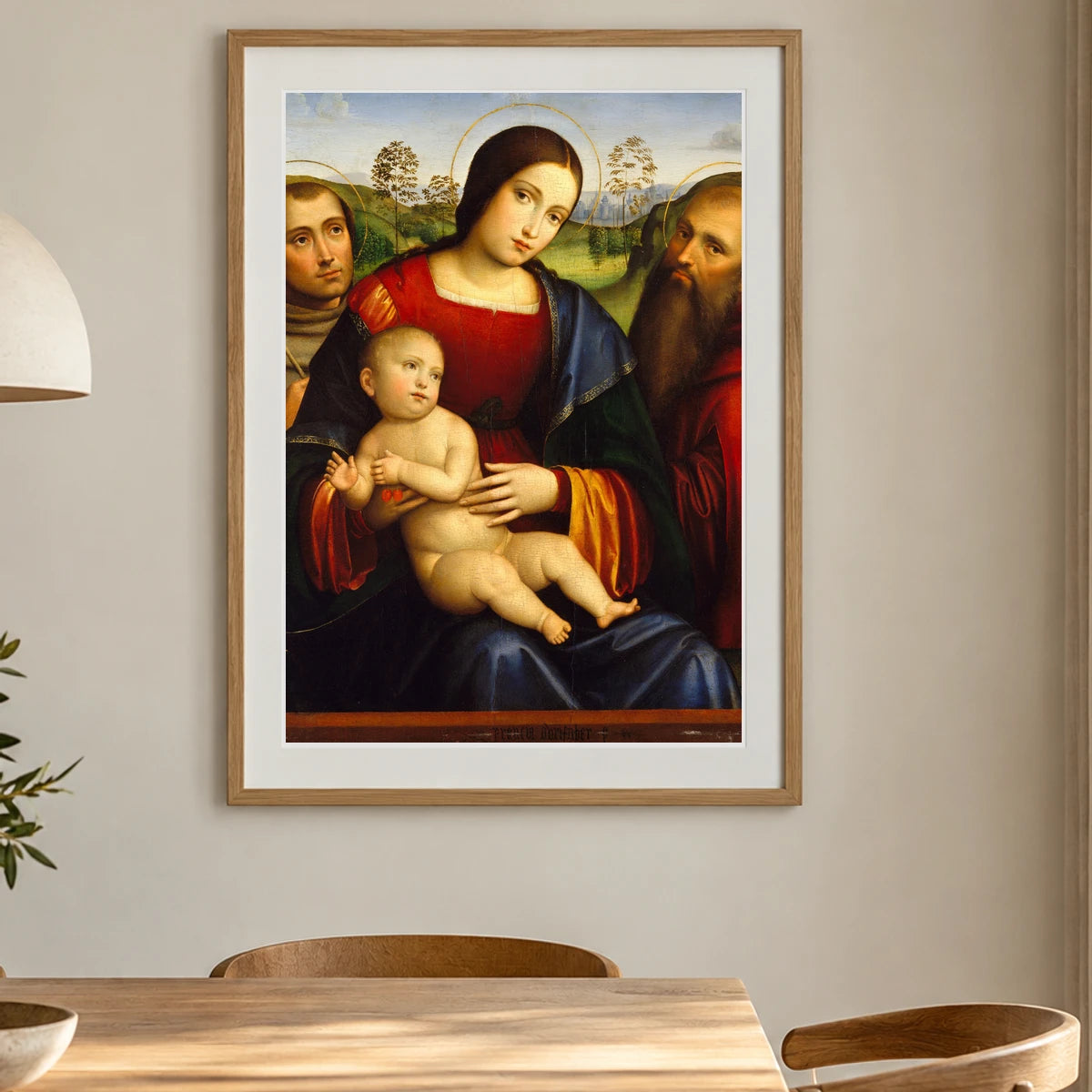Madonna And Child With Saints Francis And Jerome By Francesco Francia — Classical Art shown in a styled interior