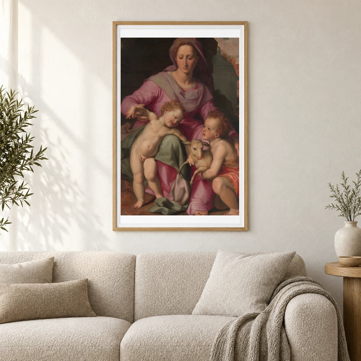 Madonna And Child With The Infant Saint John The Baptist By Santi Di Tito — Classical Art shown in a styled interior