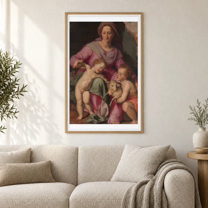 Madonna And Child With The Infant Saint John The Baptist By Santi Di Tito — Classical Art shown in a styled interior