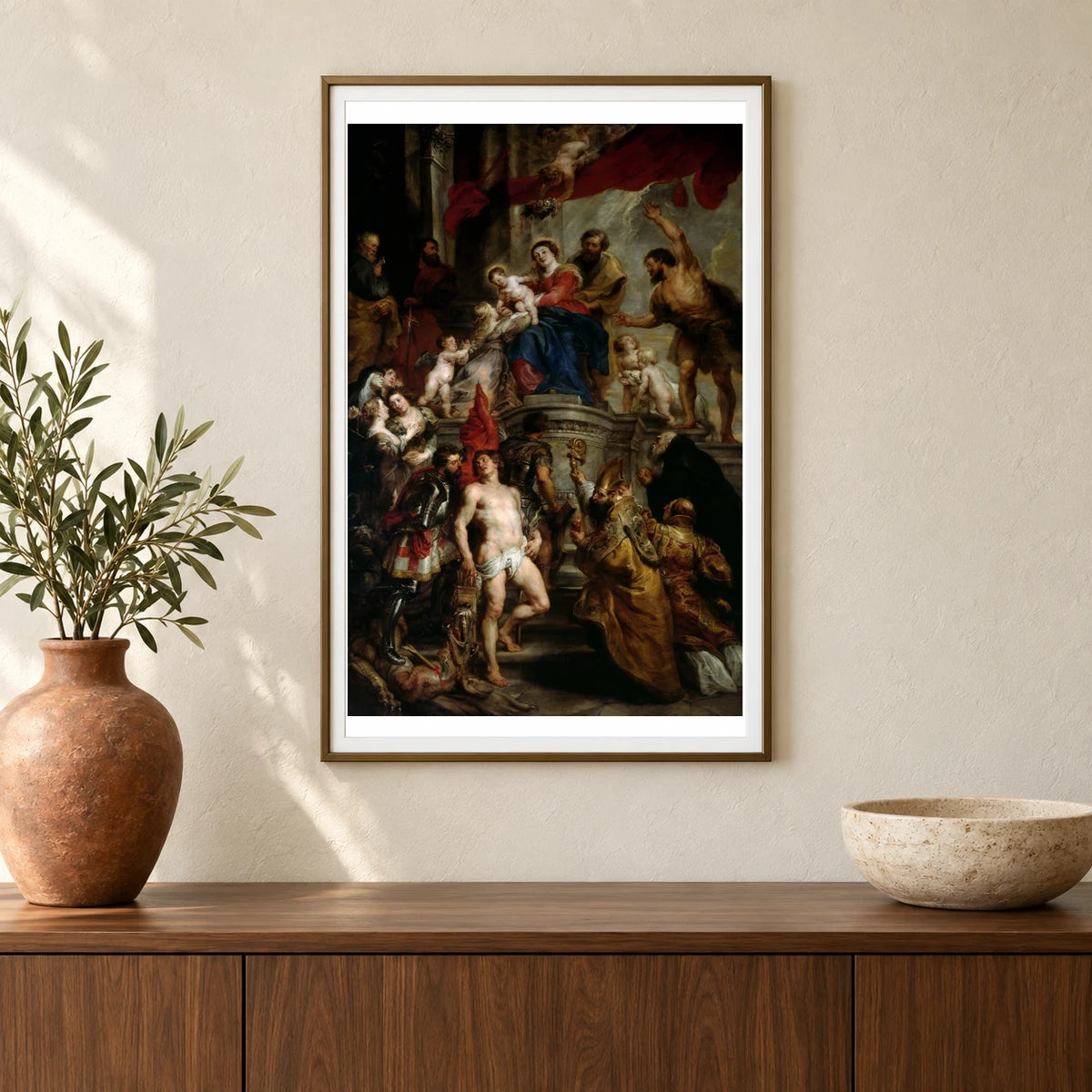Mystic Marriage Of Saint Catherine Of Alexandria Madonna And Child By Peter Paul Rubens — Classical Art shown in a styled interior