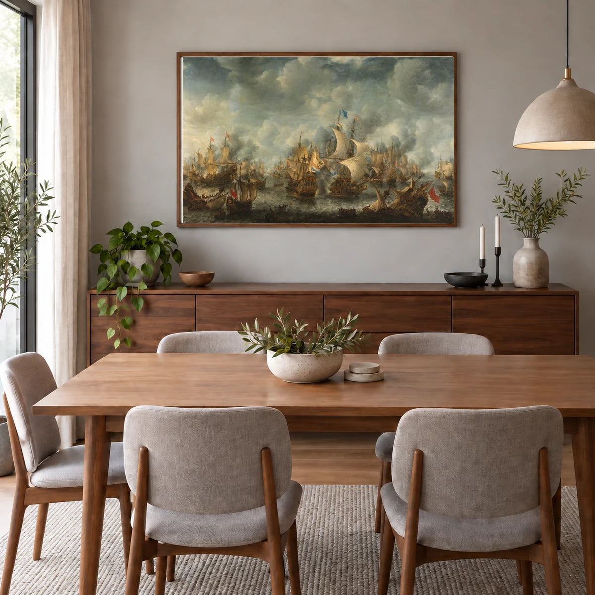 Naval Battle Near Ter Heijde On 10 August 1653, During The First Anglo Dutch War — Classical Art shown in a styled interior
