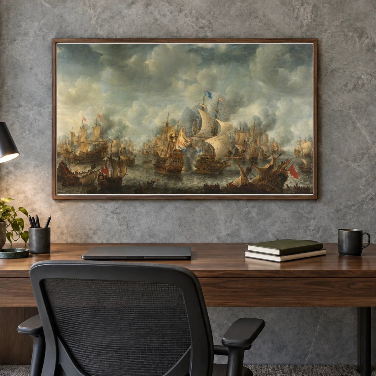 Naval Battle Near Ter Heijde On 10 August 1653, During The First Anglo Dutch War — Classical Art shown in a styled interior