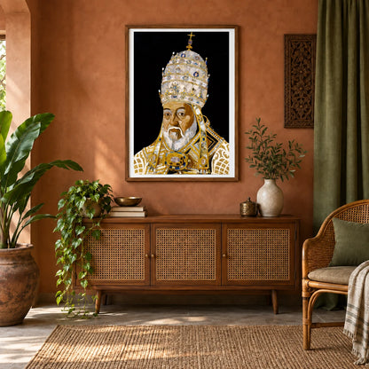 Portrait Of Pope Clement Viii (ippolito Aldobrandini) (1600 1601) Illustration In High Resolution By Jacopo Ligozzi — Classical Art shown in a styled interior