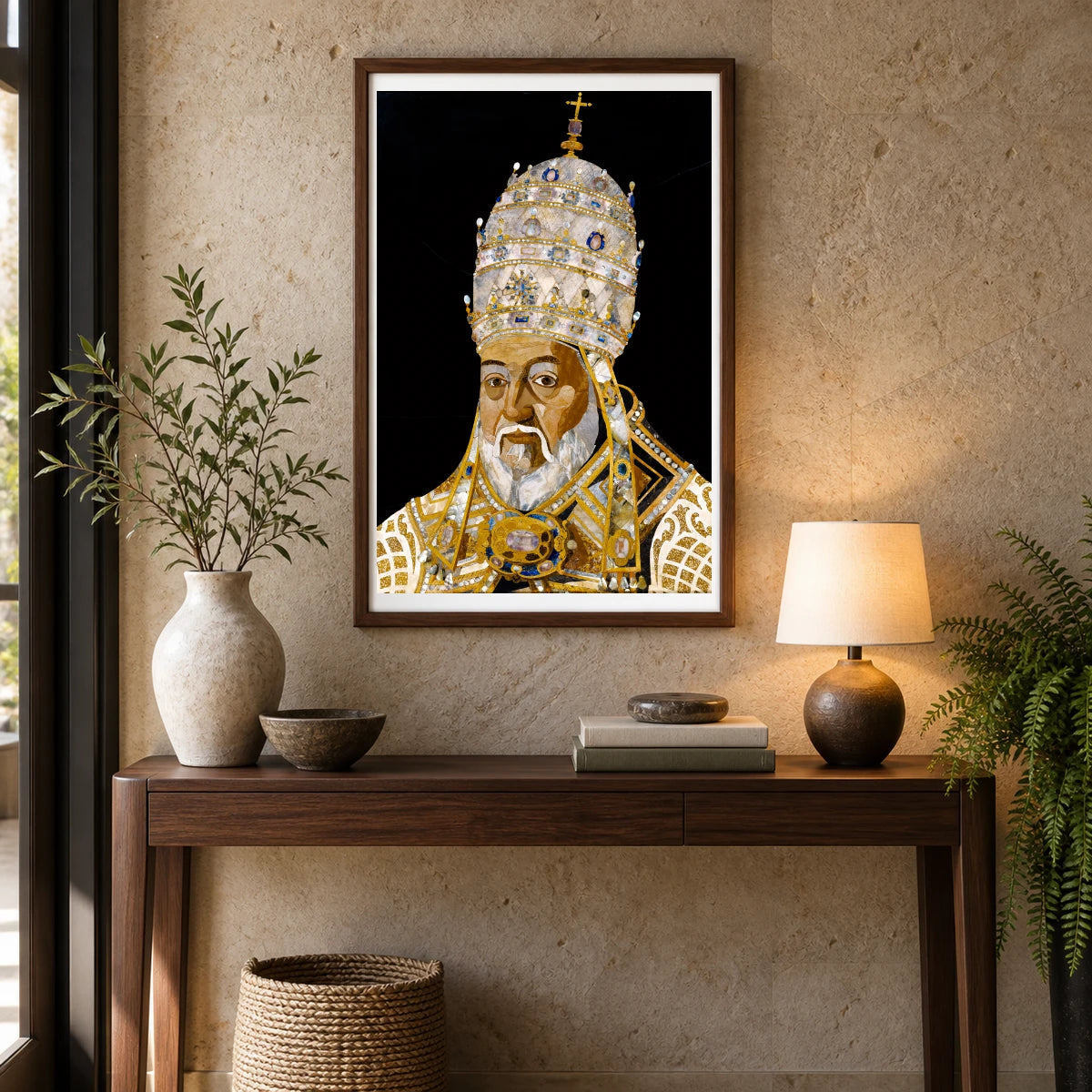 Portrait Of Pope Clement Viii (ippolito Aldobrandini) (1600 1601) Illustration In High Resolution By Jacopo Ligozzi — Classical Art shown in a styled interior