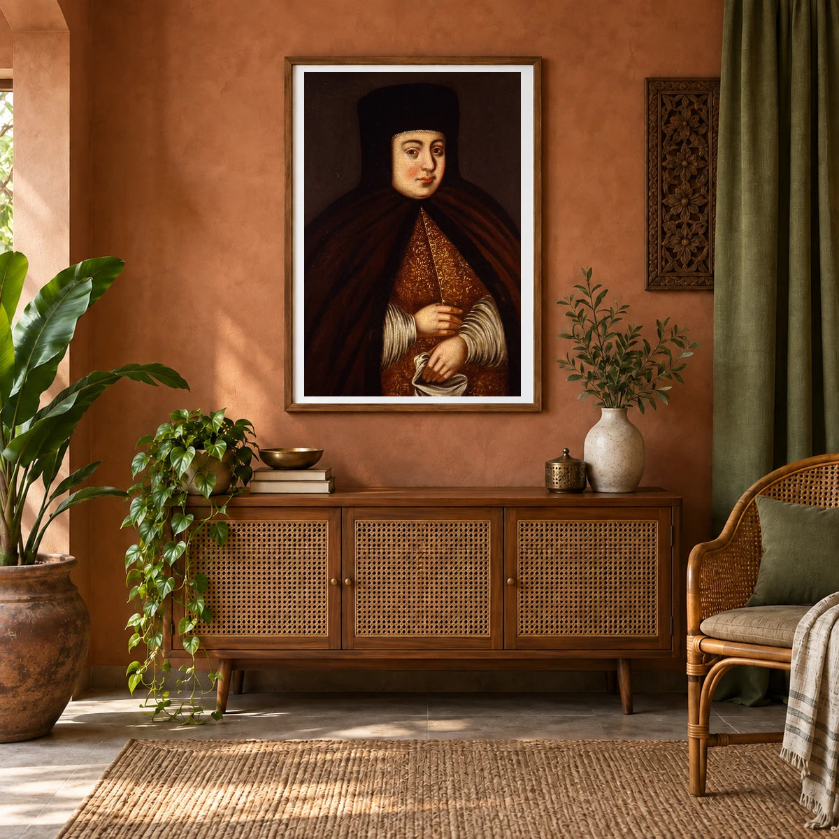 Portrait Of Tsaritsa Natalya Kirillovna Naryshkina. Unknown Artist — Classical Art shown in a styled interior