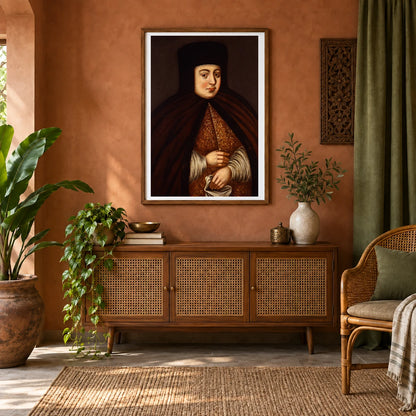 Portrait Of Tsaritsa Natalya Kirillovna Naryshkina. Unknown Artist — Classical Art shown in a styled interior