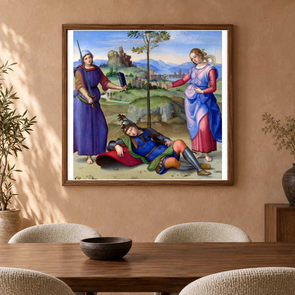 Raphael S An Allegory (vision Of A Knight) — Classical Art shown in a styled interior