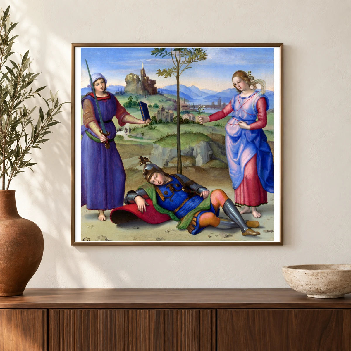 Raphael S An Allegory (vision Of A Knight) — Classical Art shown in a styled interior