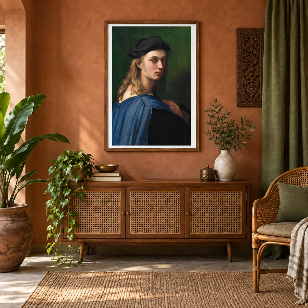 Raphael S Bindo Altoviti (ca. 1515) Famous Painting — Classical Art shown in a styled interior